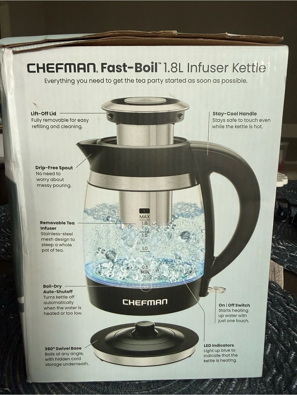 CHEFMAN Fast-Boil 1.8L Infuser Kettle - Black
